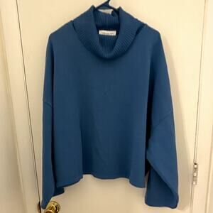 Something Navy Turtleneck Sweatshirt Cotton Knit Pullover Sweater Blue Womens2XL